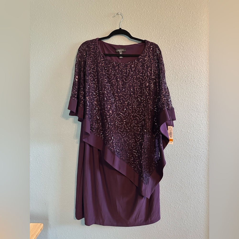Knee-Length Plum R&M Richards Sequin Cocktail Dress 16W